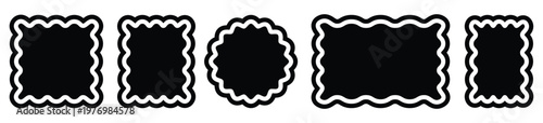Abstract Wavy Border Frames Set. Decorative Scalloped Shapes Collection, Modern Black Outline Labels for Design