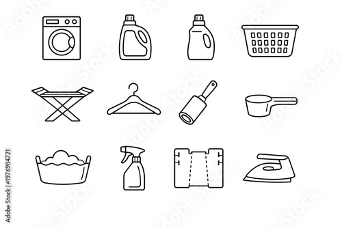 Drying tool icon stain set washing appliance laundry vector bottle board cup