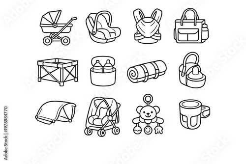 Portable baby icon travel vector crib diaper holder case seat