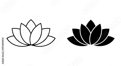 Zen lotus flower icons, minimalist yoga lily vector, floral spa logo set