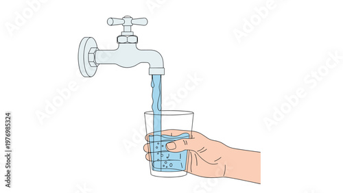 Person fills a clear glass with fresh clean drinking water from a chrome kitchen tap to stay hydrated and maintain health.