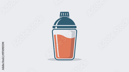 A cartoon-style illustration of a cocktail shaker filled with a vibrant orange liquid on a plain background.