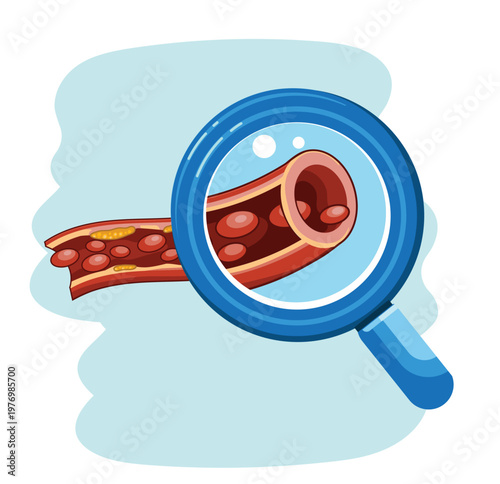 Healthy Artery with Normal Blood Flow and Magnifying Glass Illustration