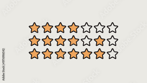 A graphic illustration of orange and gray stars on a beige background representing ratings and reviews.
