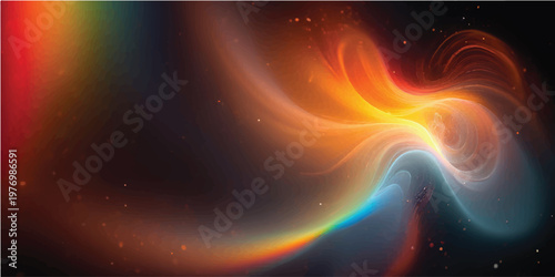 Abstract fractal space background featuring a glowing spiral galaxy with bright stars and a dark cosmic nebula in a fiery orange night sky illustration
