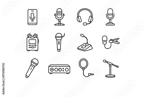 Vector device image stand generation icon recorder headset base simple desktop microphone