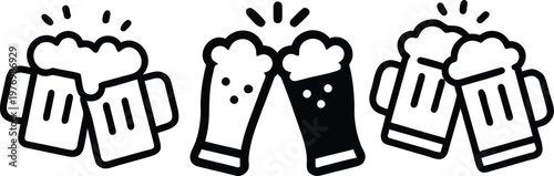 Beer mug toast vector graphic illustration. two beer mugs clinking together in celebration icon.