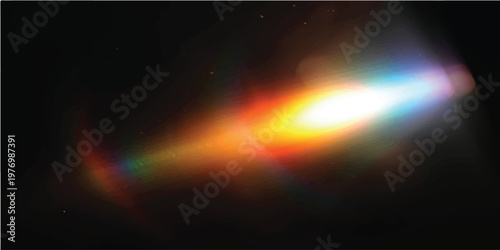 A vibrant abstract backdrop featuring glowing energy and motion with a bright orange fire flame texture and colorful light shining through the dark night space like a hot sun star