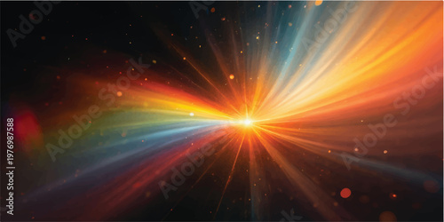 Abstract orange background with bright sun rays and a glowing energy burst provides a textured design with space for text and a motion blur flash