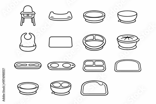 Vector base chair icon baby holder table icons bowl feeding placemat plate