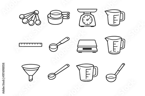 Vector digital kitchen scale icon spoon cups image funnel measuring generation tool