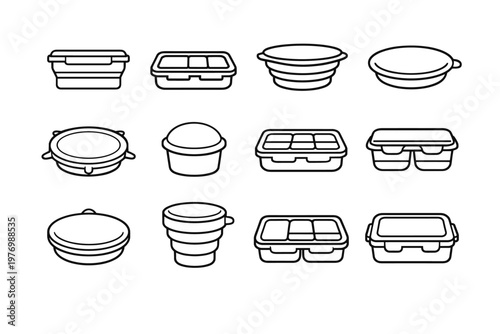 Vector container icons stretch bowl lid box prep icon lunch silicone