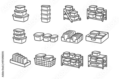 Vector generation drawer icon simple rack organizer container reusable set stacking image
