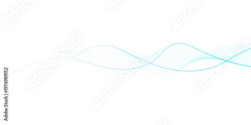 Abstract blue wave lines on white background, flowing curved smoke vector illustration, minimalist light blue motion graphic for corporate design