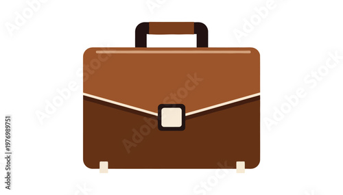 Classic brown leather briefcase with handle and clasp isolated