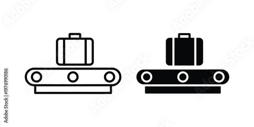 Two set airport baggage claim conveyor belt with suitcase