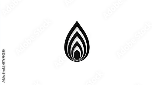 Stylized monochrome flame, droplet, or teardrop, centered on a clean white background