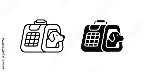 Two set dog in a pet carrier travel crate outline and solid styles