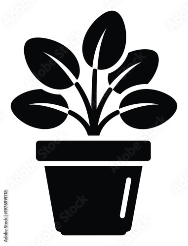 Minimalist indoor plant in a pot glyph suitable for UI icons, web graphics, educational materials, or gardening project visuals