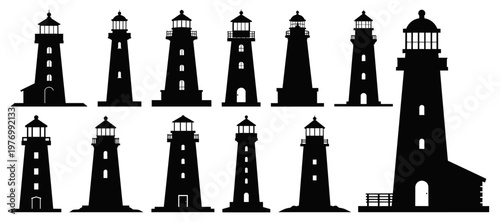 Lighthouse Silhouettes Set with Coastal and Modern Designs