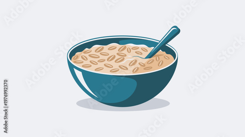 A bowl of oatmeal with a spoon in it, ready for a healthy breakfast