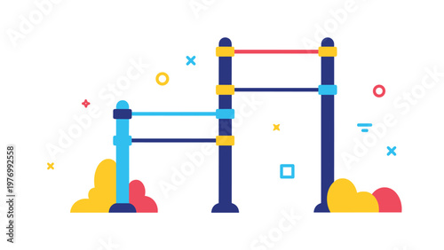 Outdoor fitness equipment featuring several horizontal pull-up bars at different heights for public calisthenics training.