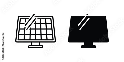 Two set solar panel outline and solid black symbols