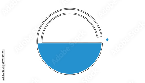 Half-filled circle with blue liquid and dot representing progress
