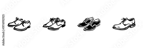 Men'S Dress Shoes In Hand Drawn Style Set. Formal Footwear, Business Attire, Classic Fashion Doodle Sketch Collection. Elegant Shoe Design. Isolated Vector Illustration