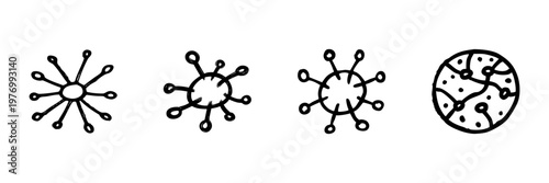 Molecular Biology And Virus Icons In Hand Drawn Style Set. Isolated Vector Illustration