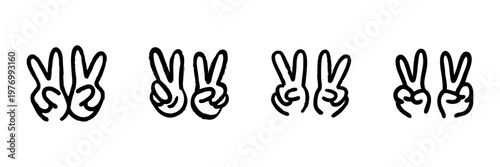 Peace Hand Gesture Icons In Hand Drawn Style Set. Symbol Of Victory, Harmony, And Positivity Doodle Sketch Collection. Communication And Expression. Isolated Vector Illustration