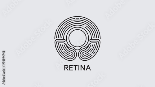 A minimalist logo design featuring a circular pattern with the word 'Retina' written below it