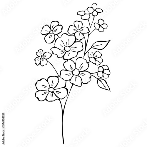 Minimalist Wildflower Bouquet Line Art Illustration, Hand Drawn Floral Outline
