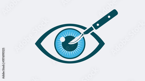A graphic illustration of a blue eye with a knife cutting into it, symbolizing danger or vision problems.