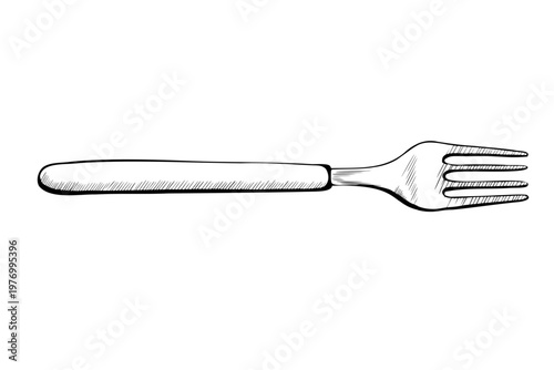 Dinner fork in minimalist black and white vector line art. Classic cutlery for restaurant menu design, kitchen utensil icon, tableware retail packaging and fine dining lifestyle graphics