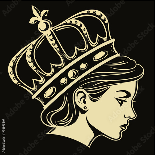 A regal woman wearing a crown in a minimalist vector illustration style