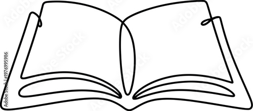 One line drawing of an opened book vector illustration isolated on white background for minimalist, education, reading, and literary design