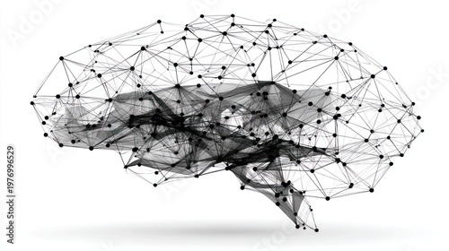 Digital brain illustration with connected nodes, showing intelligence, thoughts, and learning