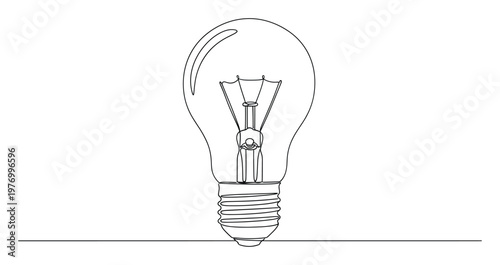 Simple black continuous line art of an illuminating lightbulb icon suggesting insight and problemsolving ideal for corporate branding or conceptual visual aids.