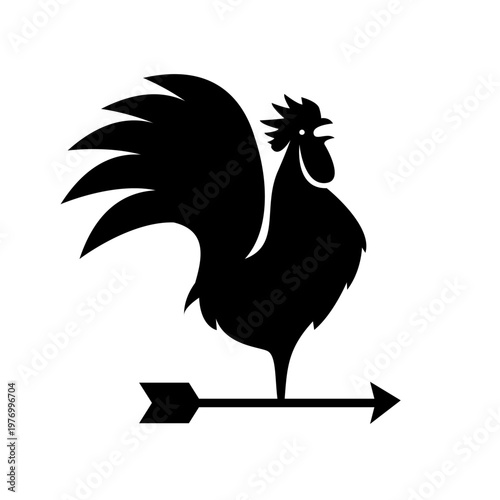 Black Rooster Weathervane Silhouette Icon Vector Illustration