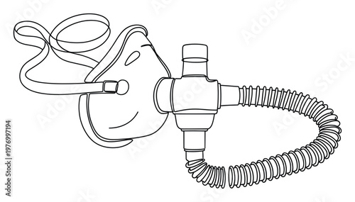 Essential medical oxygen mask outline drawing, vital breathing apparatus used in hospitals and healthcare settings for respiratory support, perfect for educational content and informational