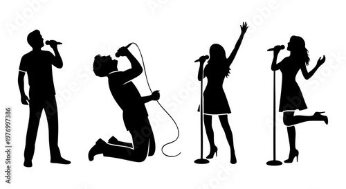 Singer silhouette vector set, vocal performance icons, music stage artists