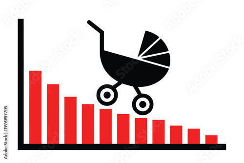 Birth Rate Is Decreasing And Declining, Low And Negative Fertility Rate Chart, Population And Natality Illustration, Demographic Change Graphics, Social Issue Concept