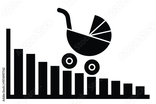Birth Rate Is Decreasing And Declining, Chart And Graph Of Low And Negative Fertility Rate, Population Trend Illustration, Natality Social Problem, Demographic Decline Concept