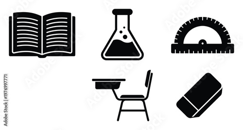 Collection of essential school supplies and learning instruments perfect for educational materials, classroom decor, or academic resource development