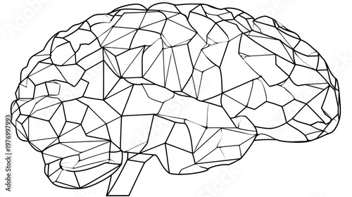Abstract polygonal brain outline rendered in black lines against a white background