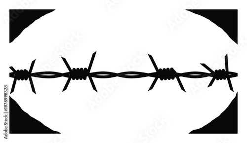Stylized silhouette of sharp barbed wire strand creating a powerful visual metaphor for security, confinement, protest, or defense, ideal for enhancing various political or social awareness