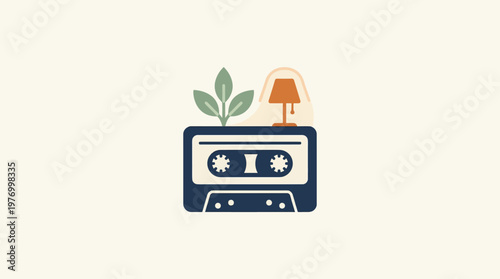 Retro Cassette Tape with Plant and Lamp