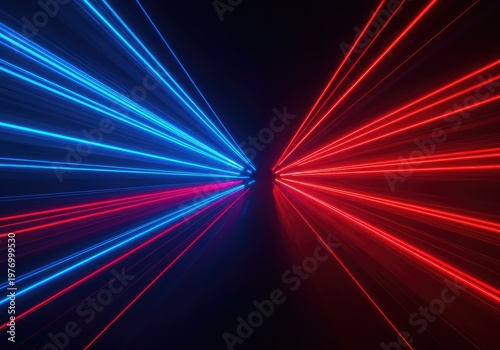 Dynamic abstract background showing powerful blue and red light streaks creating a sense of rapid forward momentum and energetic force, modern, white, vibrant
