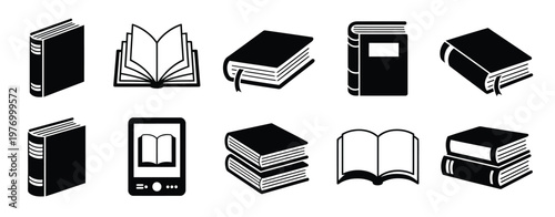 Book Icon Set, Collection Of Books, Reading And Study Icons, Library Graphics, Literature Illustration, Knowledge Symbols, Education Concept, Academic And Learning Design, Open Book Icons
